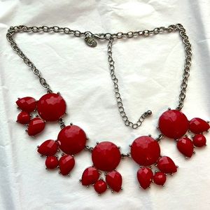 Charming Charle silver-tone red bib necklace 17” + 3 1/2”